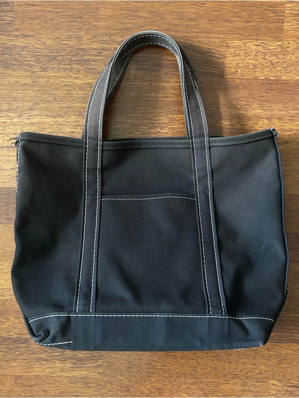 LL Bean Vintage Black Canvas Boat Tote Bag Contrast Stitching Made in the USA